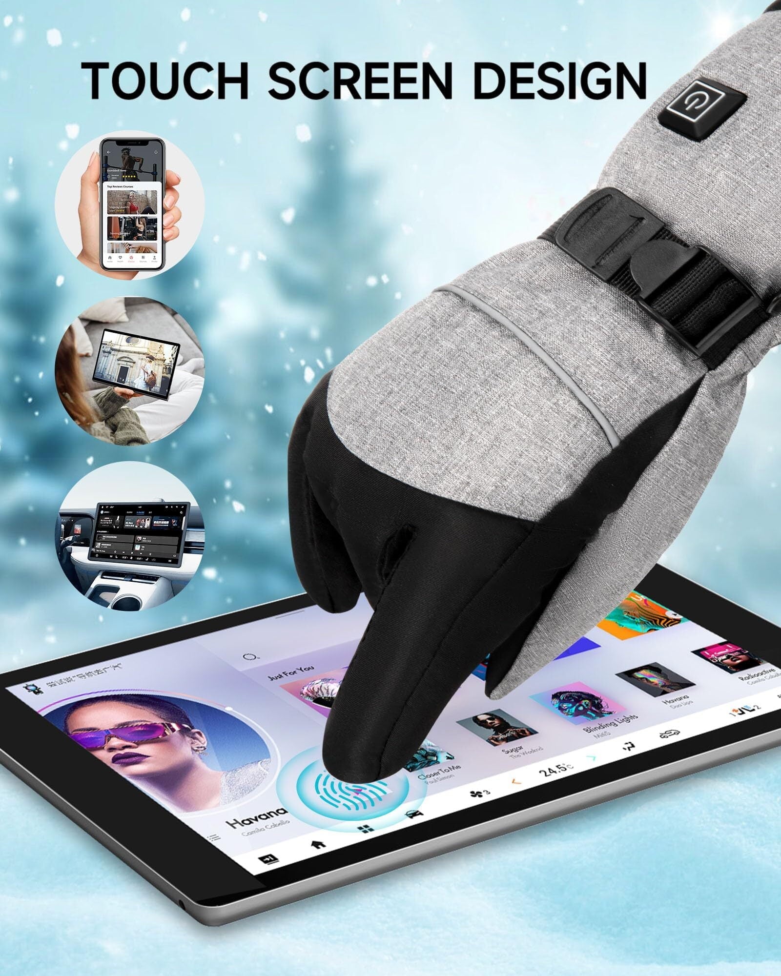ALLJOY Heated Gloves for Men Women,5V 5000mAh Rechargeable Touchscreen Waterproof Heated Gloves for Men,Winter Snow Warm Electric Battery Heated Gloves  for Ski Motorcycle Work