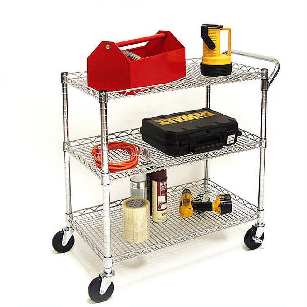 Seville Classics 3-Tier Commercial Rolling Utility Cart, UltraZinc