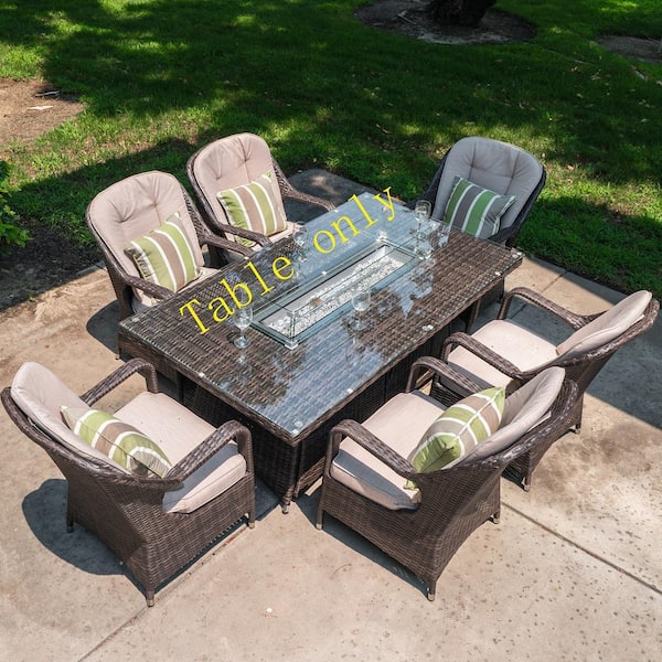 Wesley Brown Frame Rectangle Wicker Outdoor Dinning Fire Pit Table