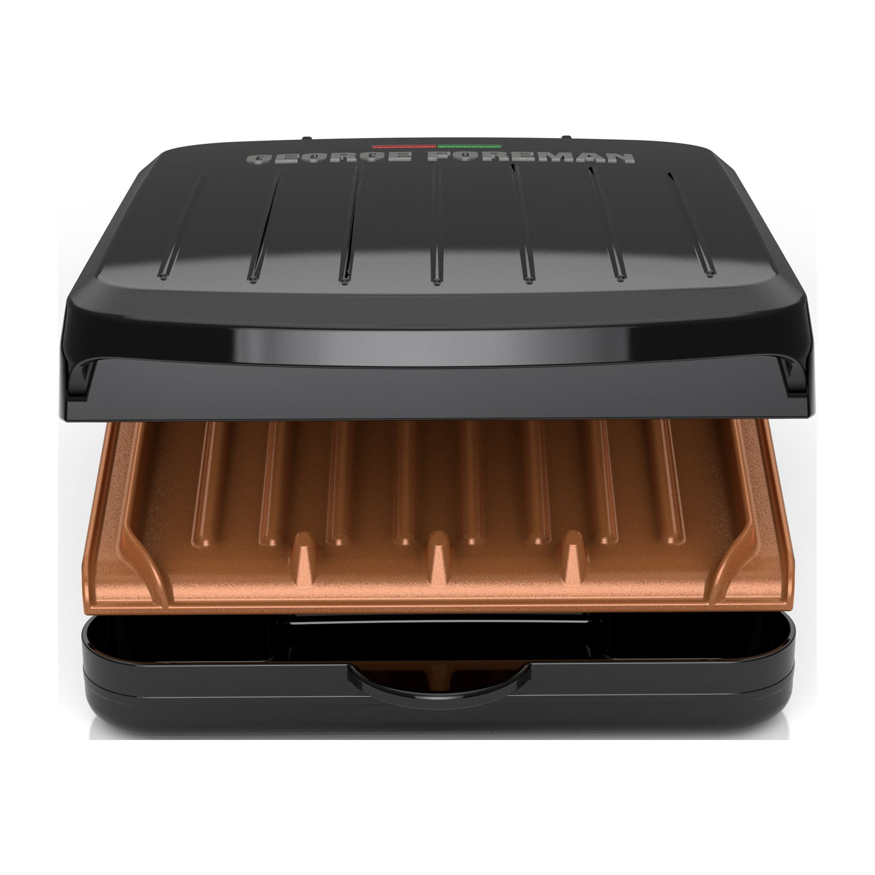 George Foreman Electric Indoor Grill and Panini Press, Black with Copper Plates, Serves 2, Classic Plate, GRS040-Series