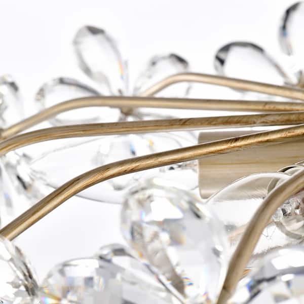 Teresa 17.7 in. 6-Light Brushed Silver-ish Champagne Flower Crystal Flush Mount with No Bulbs Included