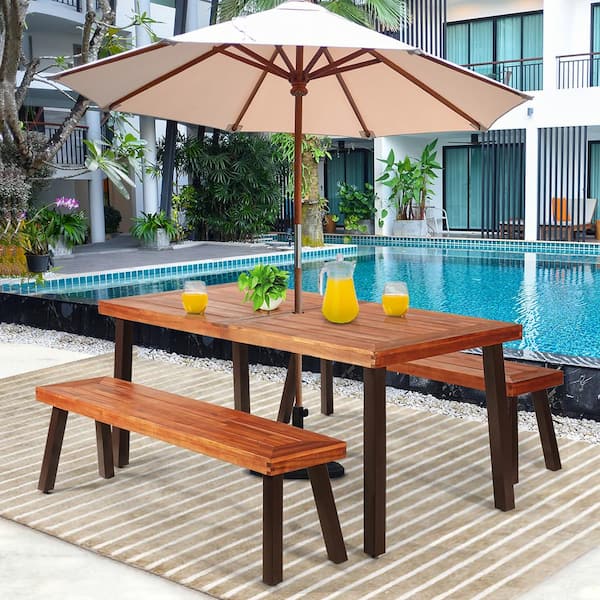 3-Piece Rectangle Wood Picnic Table Set
