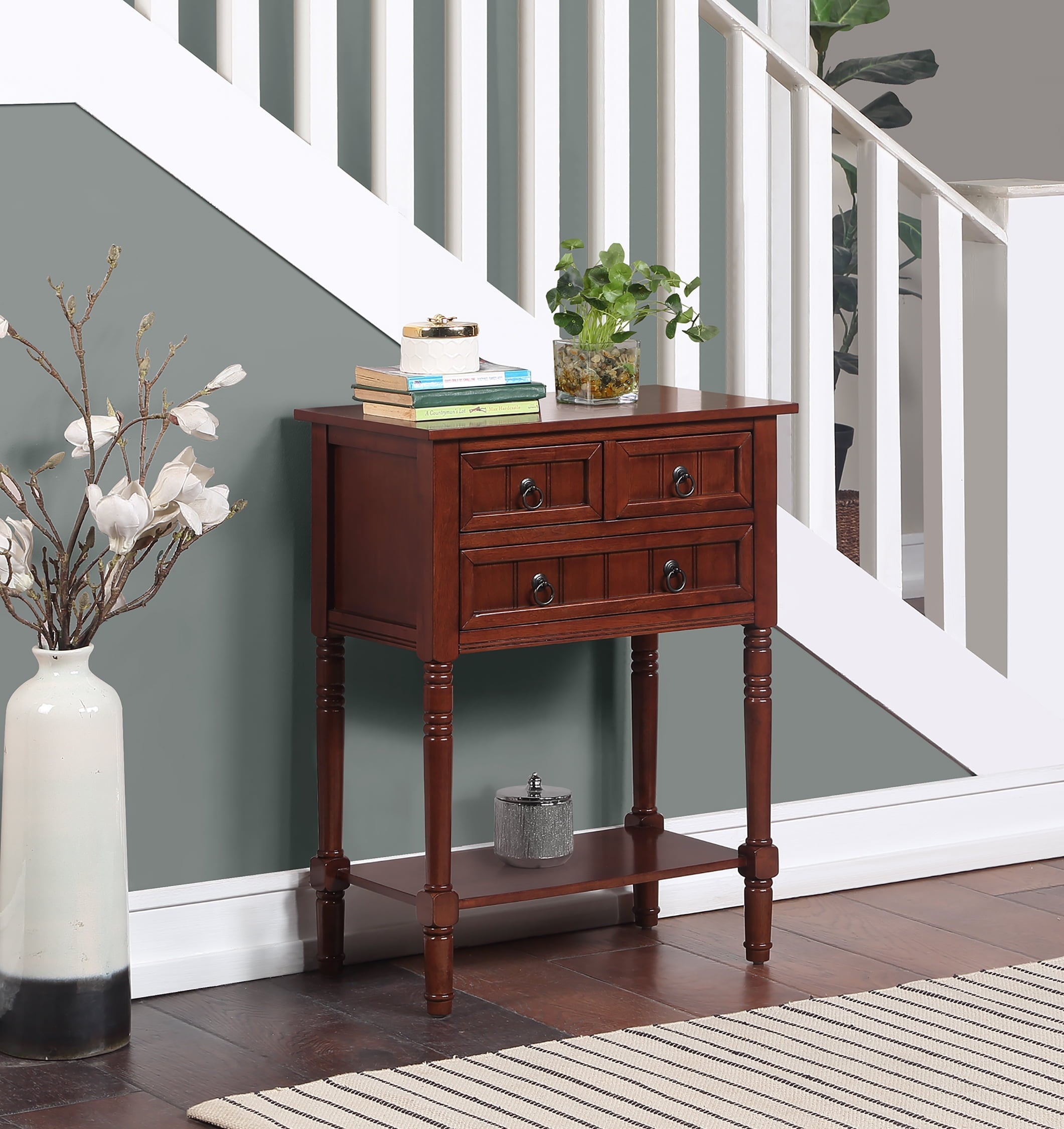 Convenience Concepts Kendra 3 Drawer Hall Table with Shelf, Black