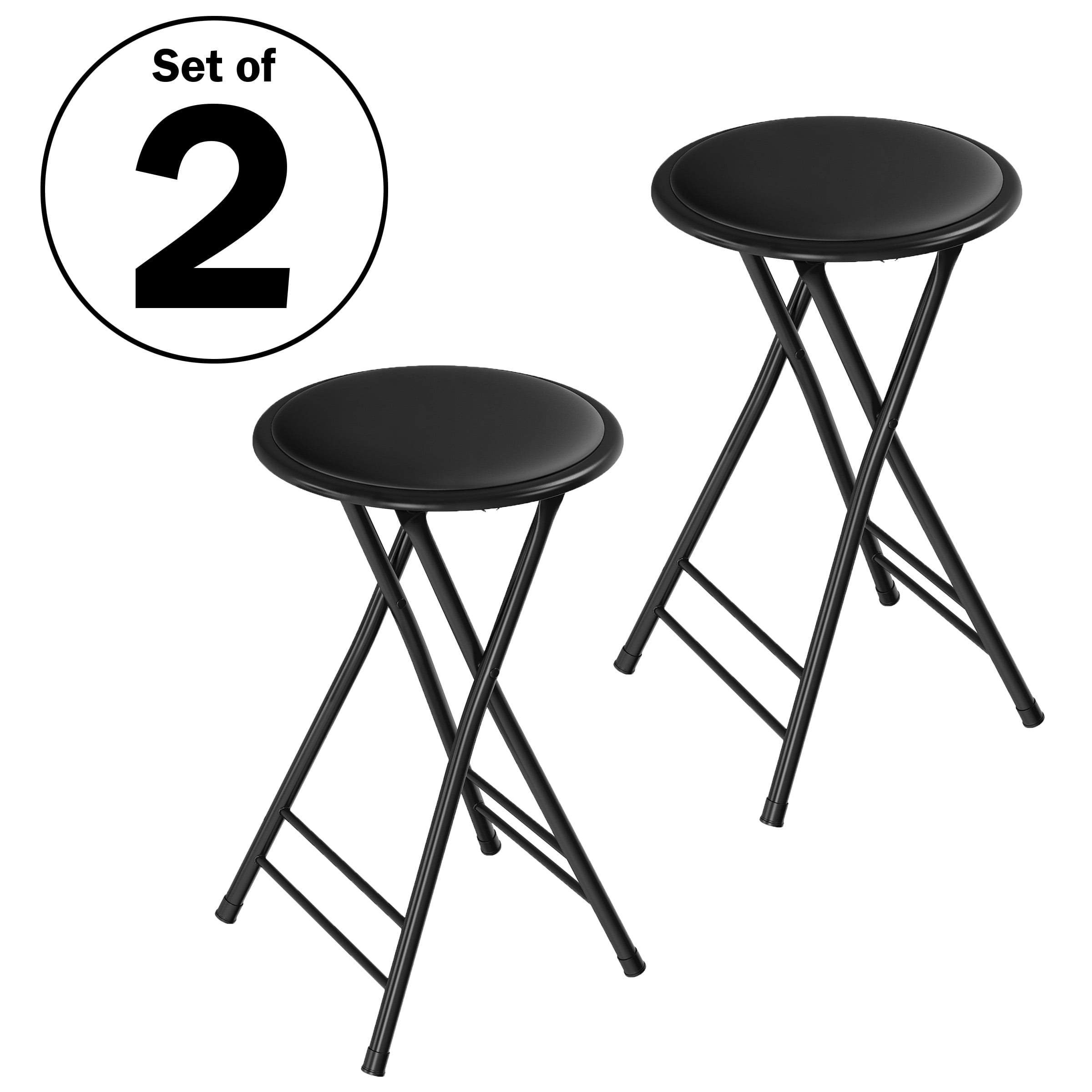 Trademark Home 24-Inch Counter Height Bar Stool – Backless Folding Chair with 300lb Capacity, Black, Set of 2