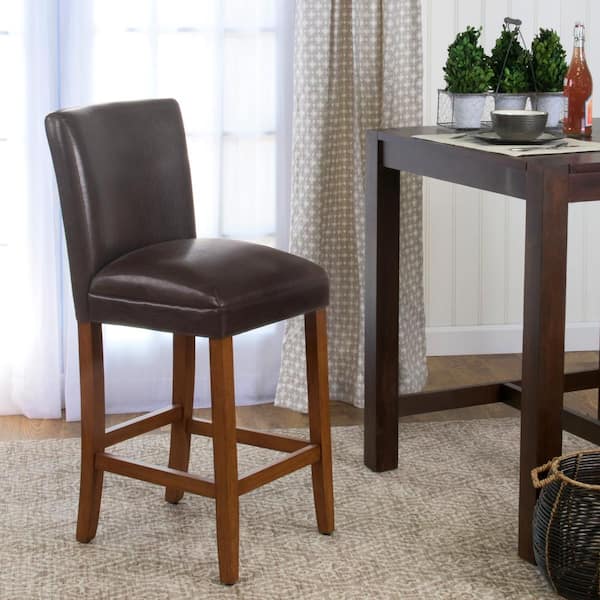 Luxury Brown Faux Leather 29 in. Bar Height Barstool
