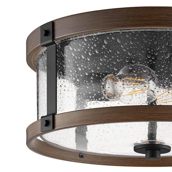 Richland 2-Light Dark Bronze Flush Mount Clear Seedy Glass