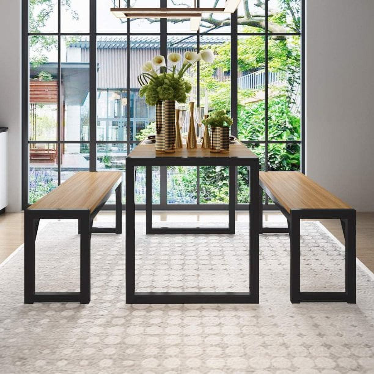 Amolife 3-Piece Modern Industrial Dining Table Set with Benches, Multiple Colors