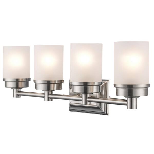 Fusion 27.5 in. 4-Light Brushed Nickel Bathroom Vanity Light Fixture with Frosted Glass Shades