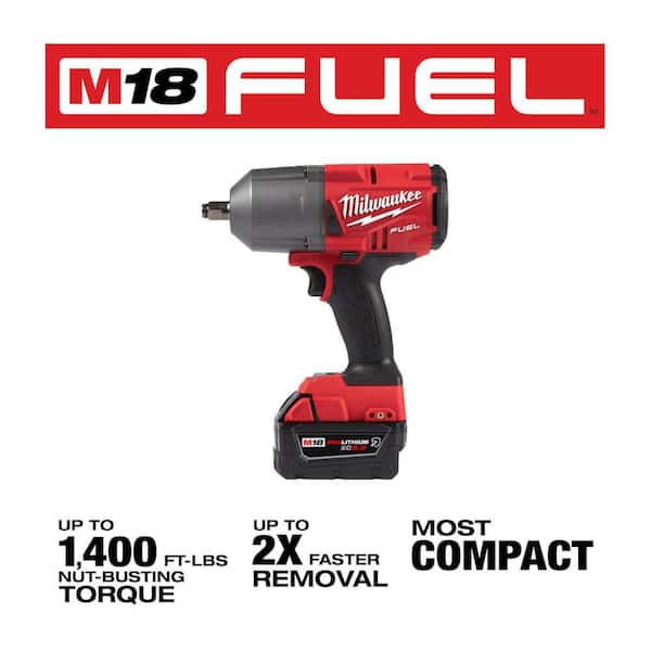 M18 FUEL 18V Lithium-Ion Brushless Cordless 1/2 in. High-Torque Impact Wrench with Grease Gun Kit, Resistant Batteries