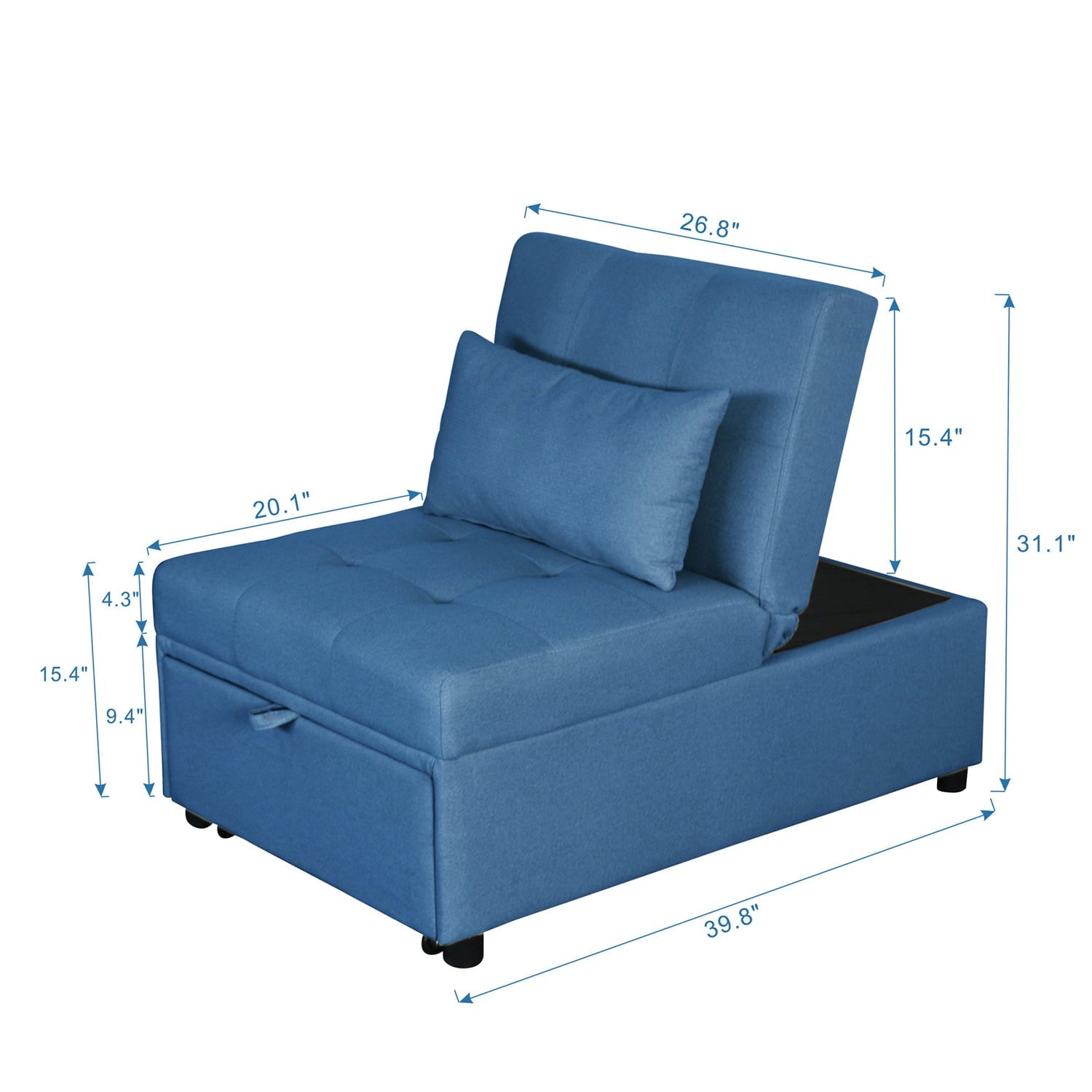 Pull Out Sofa Bed, Convertible Sleeper Chair, Multi-Function Folding Ottoman Modern Breathable Linen Guest Bed with Adjustable Sleeper for Small Room Apartment, Blue