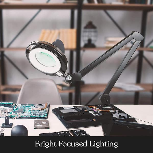 Lightview 29 in. Black Screw Clamp Dimmable 5-Diopter Lighted Magnifier Desk Lamp
