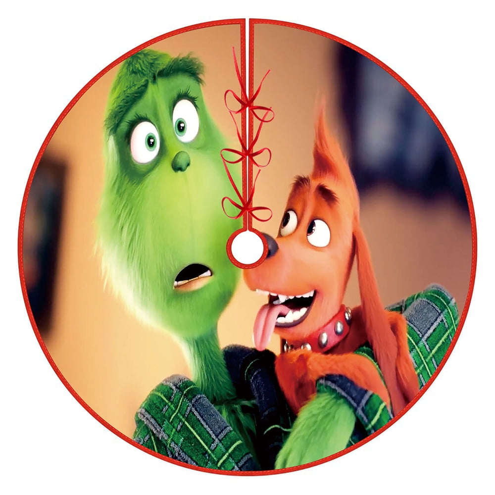 The Grinch Christmas Tree Skirt 36 Inches Xmas Red Green Grinch Plaid Tree Skirt Christmas Tree Decoration New Year Holiday Party Decor