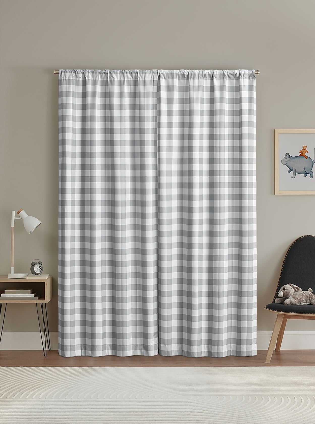 Your Zone Gingham Grey Plaid Blackout Panel Pair, 37