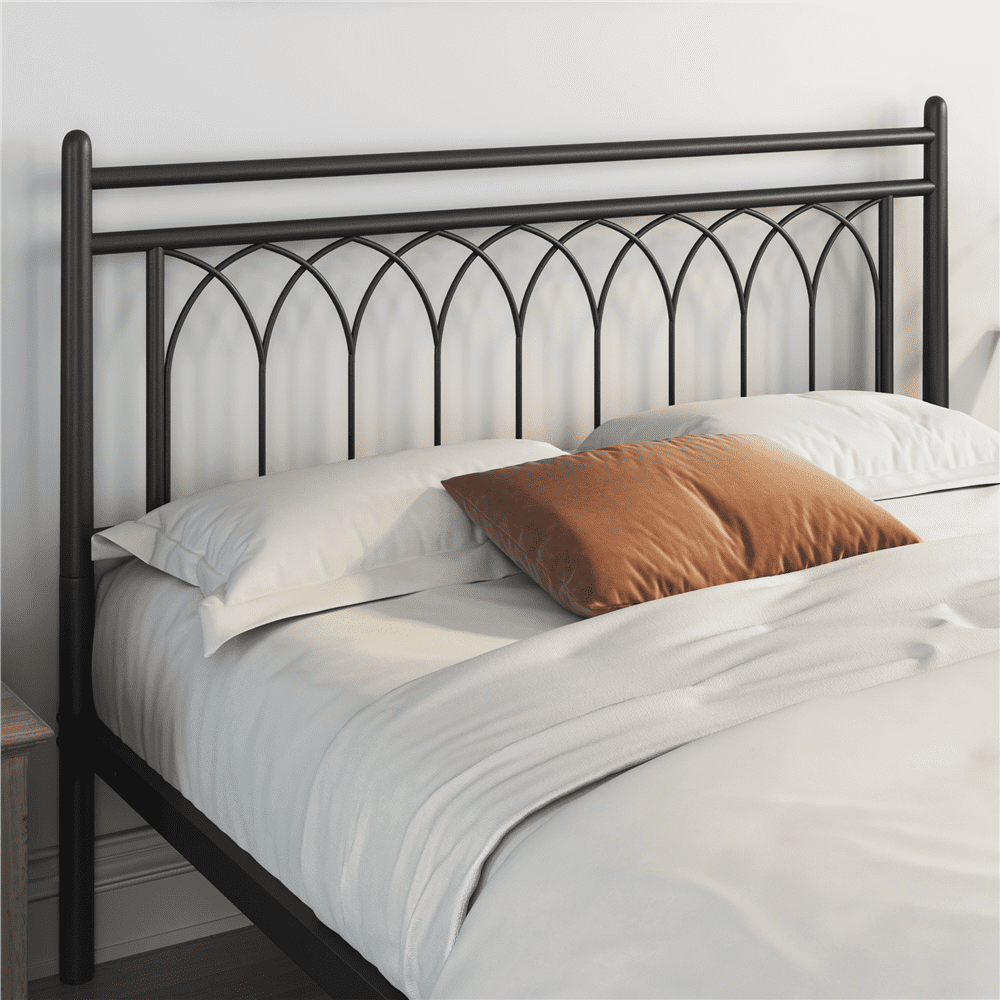 Easyfashion Jasmine Modern Metal Bed Frame with Petal Accented Headboard,Queen, Black