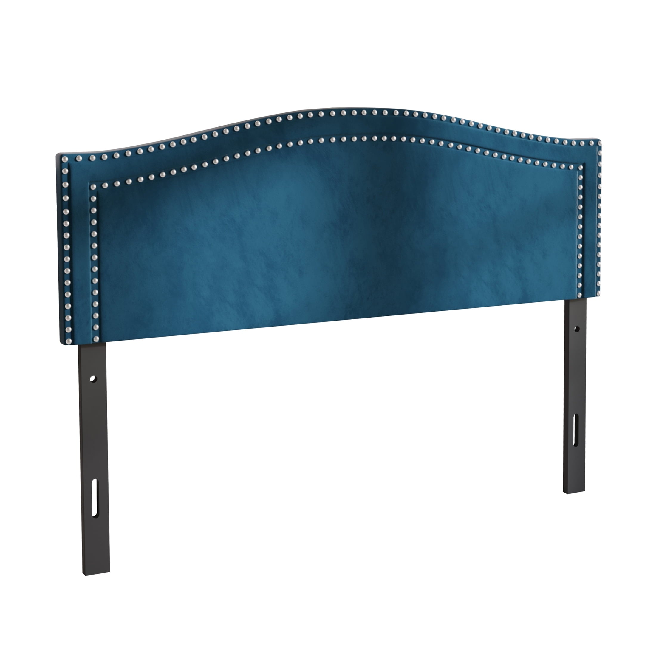 Castle Place Upholstered Nailhead Trimmed Headboard, Navy Blue Velvet, Queen