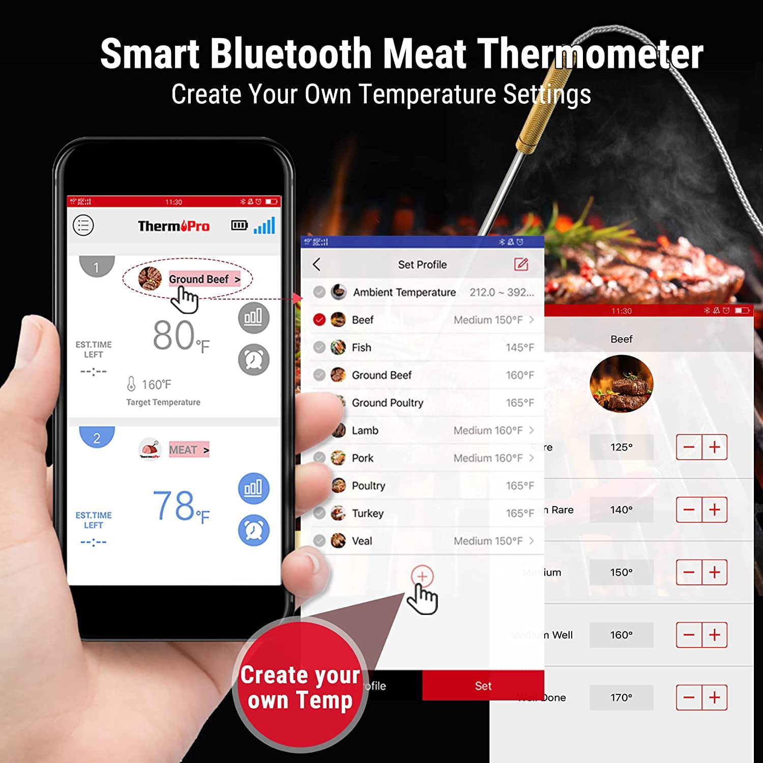 ThermoPro TP25W Bluetooth Meat Thermometer with 650FT Wireless Range 4-Probe Smartphone Compatible (iOS/Android)