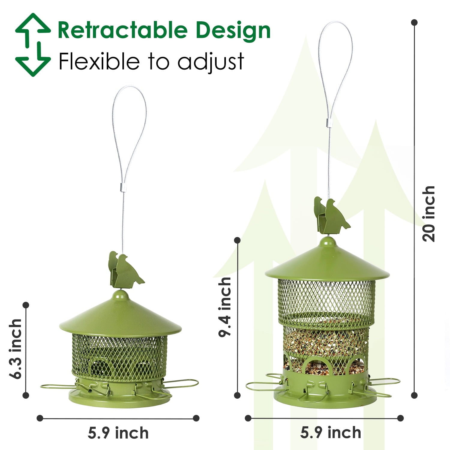 Digipettor Squirrel-Proof Wild Bird Feeder - Outdoor Hanging Mesh Feeder with 6 Feeding Ports - 4LB Large Capacity, Attracts Bluebirds, Cardinals, Finches, Blue Jays, and More