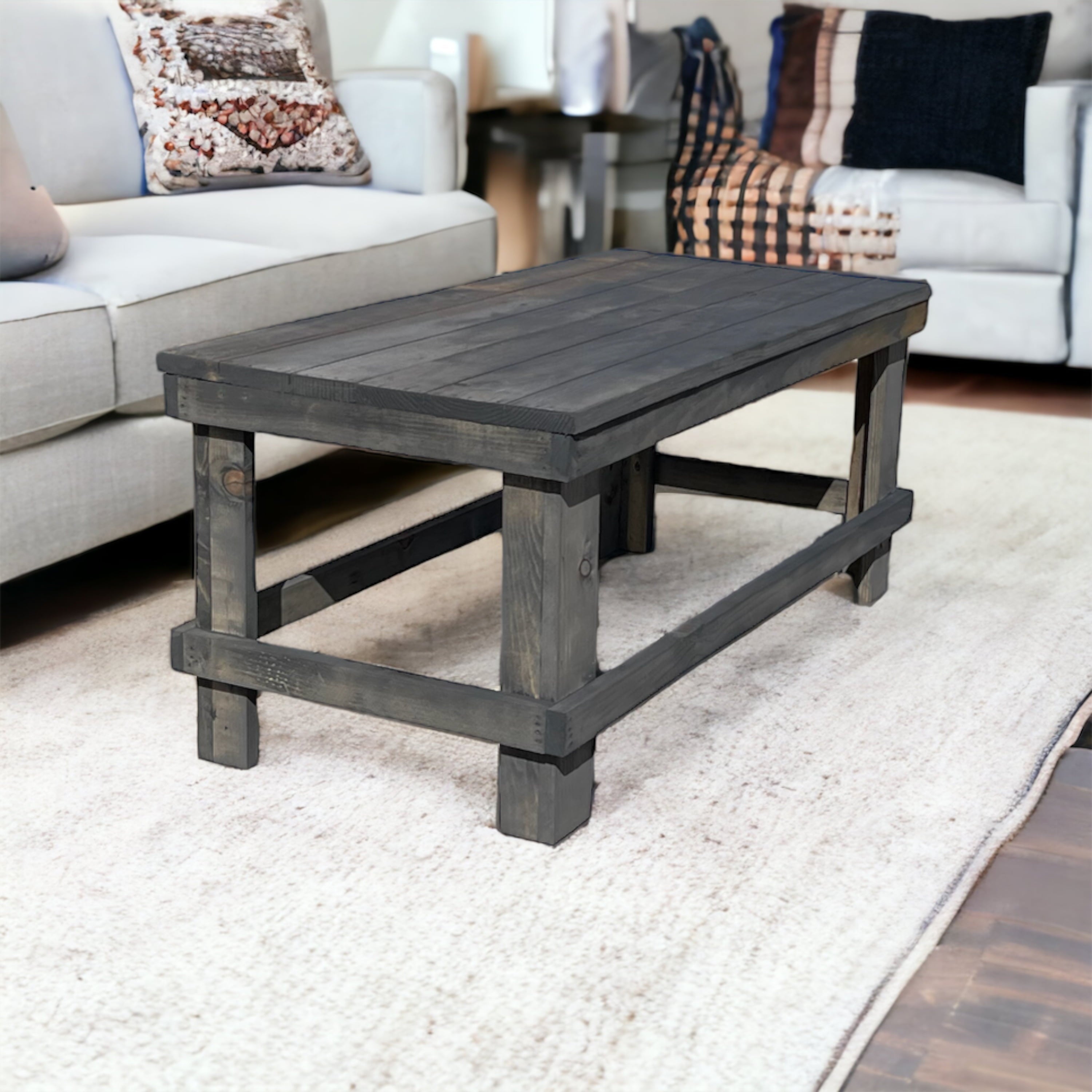Woven Paths Landmark Pine Solid Wood Farmhouse Coffee Table, Gray