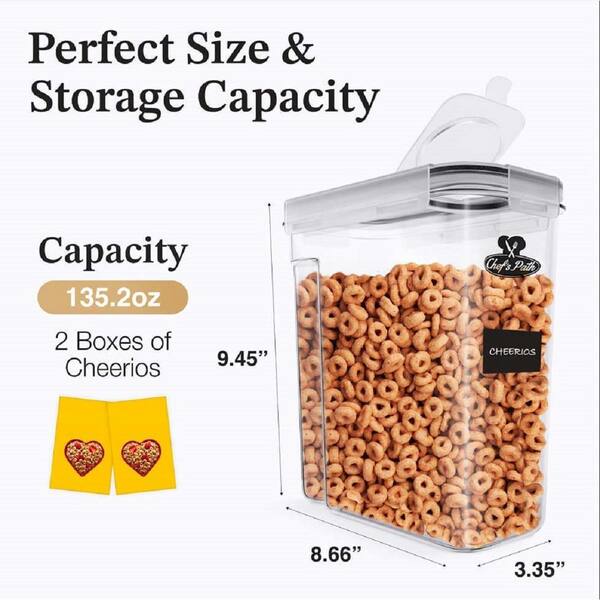 4-Piece/4L Airtight Food Storage Containers Set for Kitchen and Pantry Organization, Cereal Storage Container, BPA Free