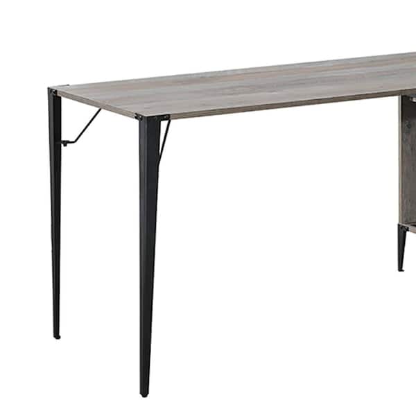 Zakwani 65 in. L-Shaped Gray Oak and Black Finish Wood Writing Desk with Shelves