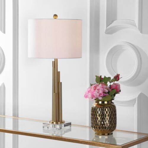 SAFAVIEH Lighting 32-inch Hopper LED Table Lamp (Set of 2) - Gold 16"x16"x32"