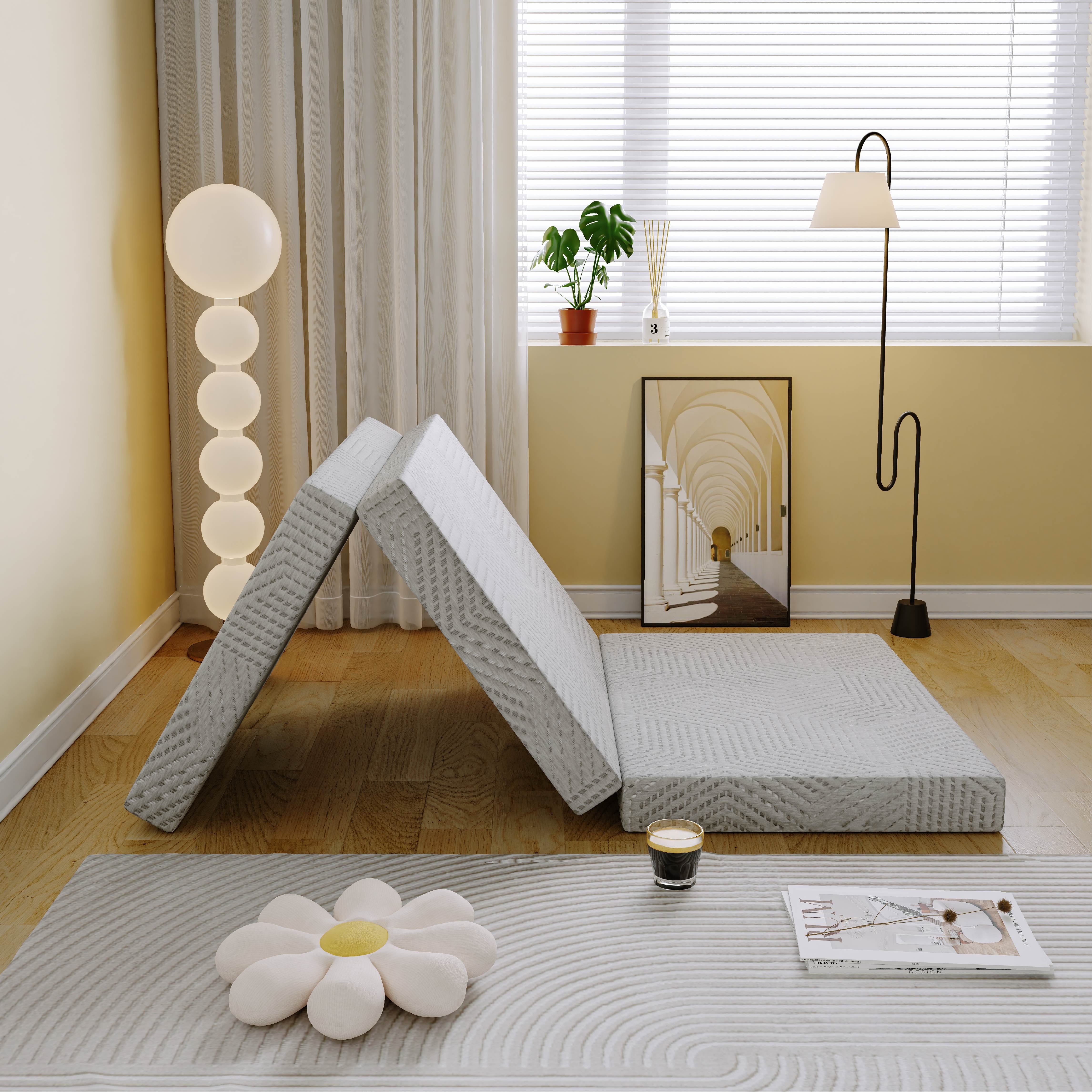 Ego 4 inch Tri Folding Memory Foam Mattress, Portable Guest Bed, Queen Size