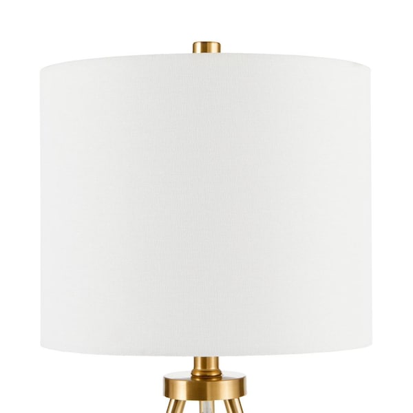 Quinby 22 in. Gold Tripod Table Lamp with White Fabric Shade