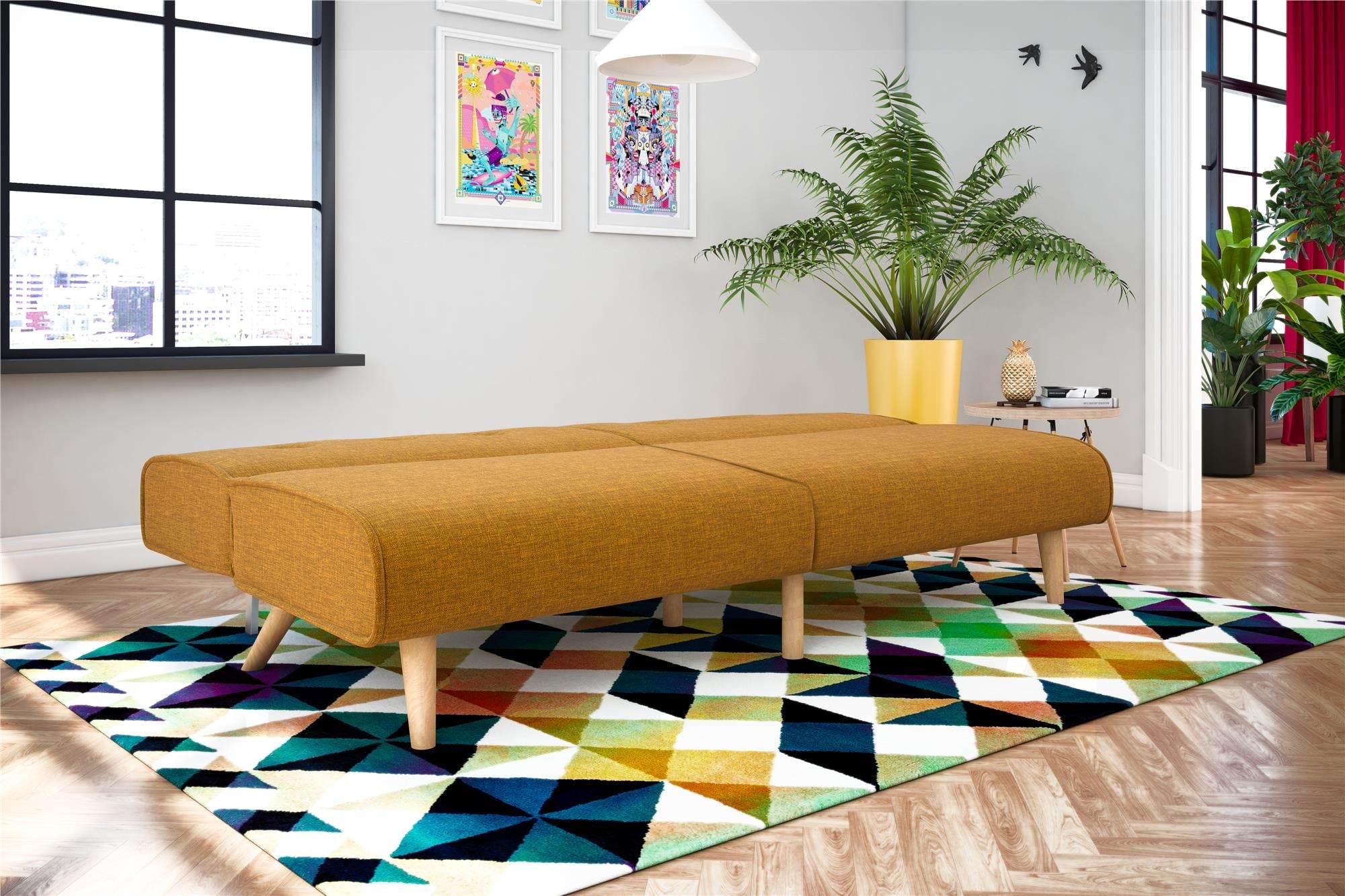 Novogratz Palm Springs Split Futon, Mustard Linen