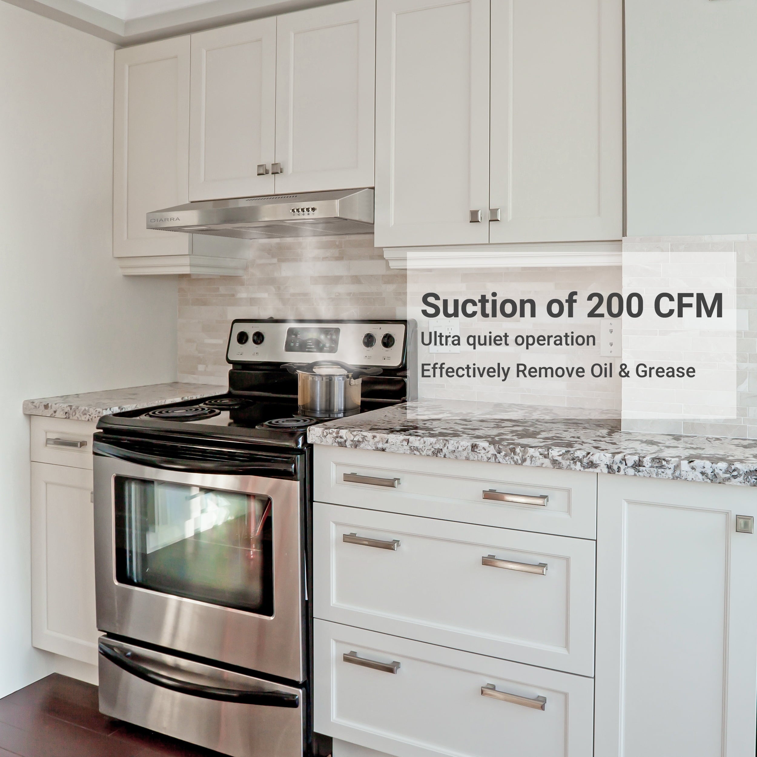 CIARRA 30 in Convertible Range Hood Under Cabinet Stainless Steel with 3 Speed Exhaust Fan CAS918A75
