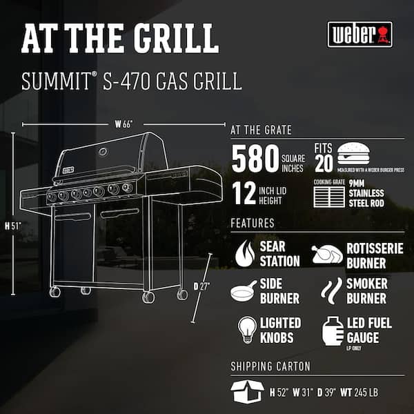 Summit S-470 4-Burner Propane Gas Grill in Stainless Steel with Built-In Thermometer and Rotisserie