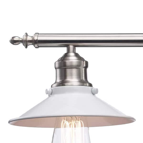 Glenhurst 25 in. 3-Light Industrial Farmhouse White and Brushed Nickel Bathroom Vanity Light Fixture with Metal Shades