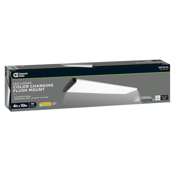 48 in. x 10 in. Matte Black Wood End Cap LED Flush Mount Ceiling Light 4200 Lumens 3000K 4000K 5000K Kitchen Office