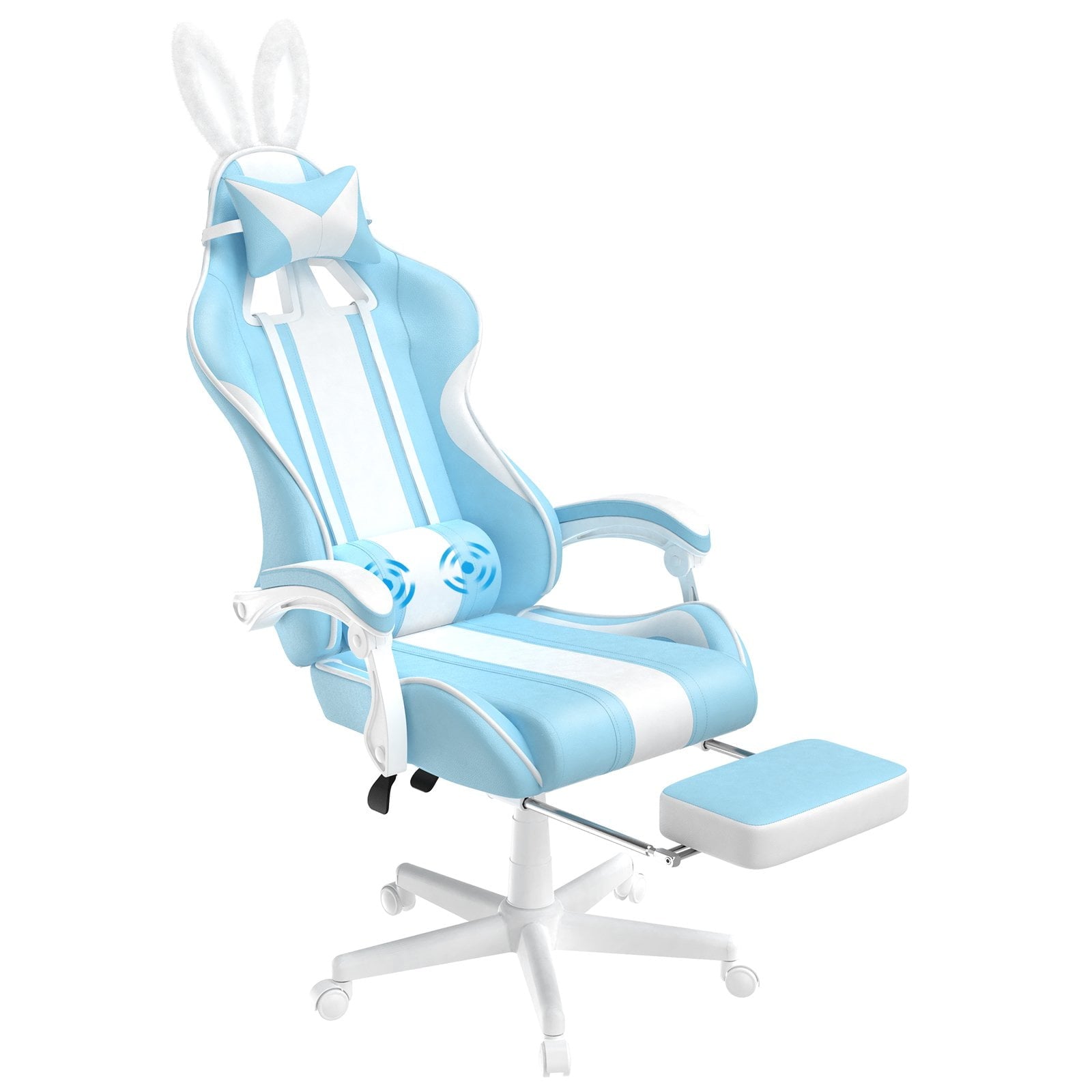 Ferghana Gaming Chair Office Chair, Computer Chair with Footrest & Adjustable Massage Lumbar Pillow, Ergonomic High Back Leather Game Desk Chair, Sky Blue