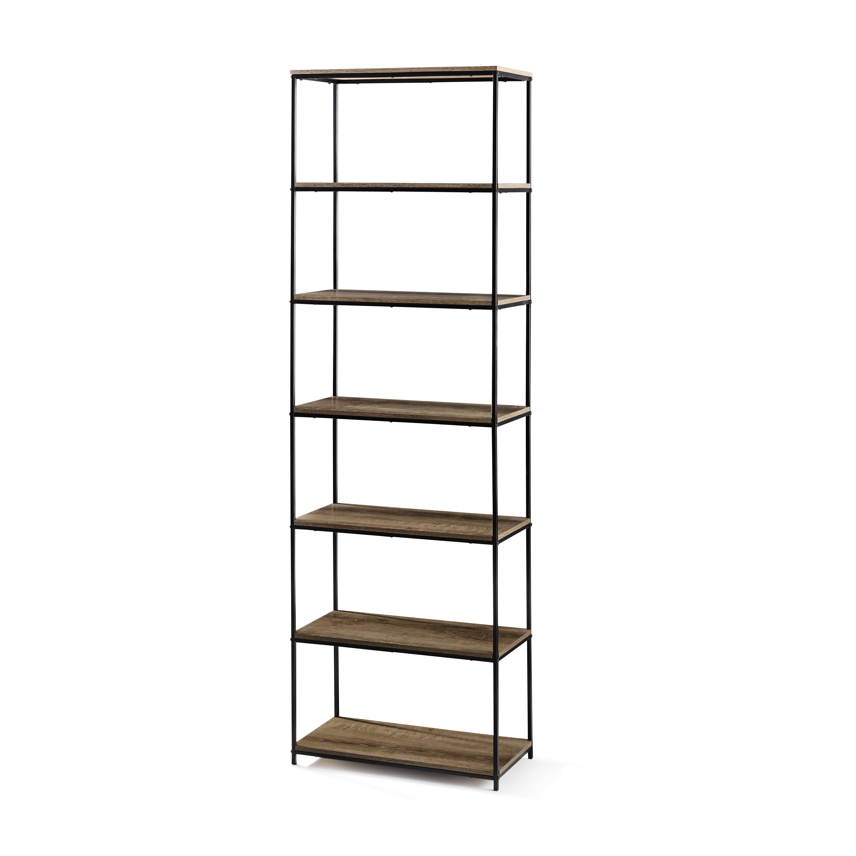 Mainstays 6-Shelf Metal Frame Bookcase, Rustic Brown