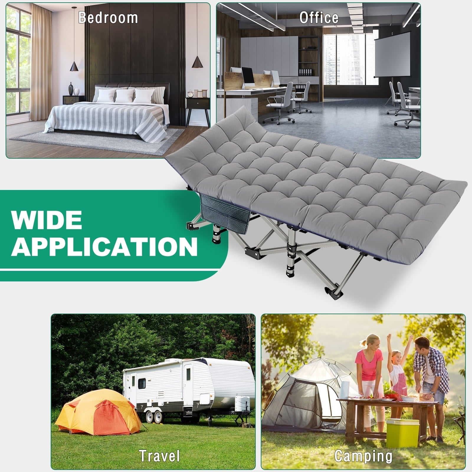 FICISOG Adult Folding Camping Cots, Portable 600lbs Strong Heavy Duty Wide Sleeping Cots with Carry Bag