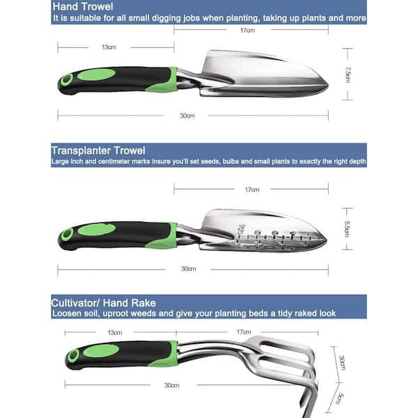 3-Piece Cast Aluminum Heavy-Duty Gardening Kit with Non-Slip Rubber Handle, Garden Tool Set