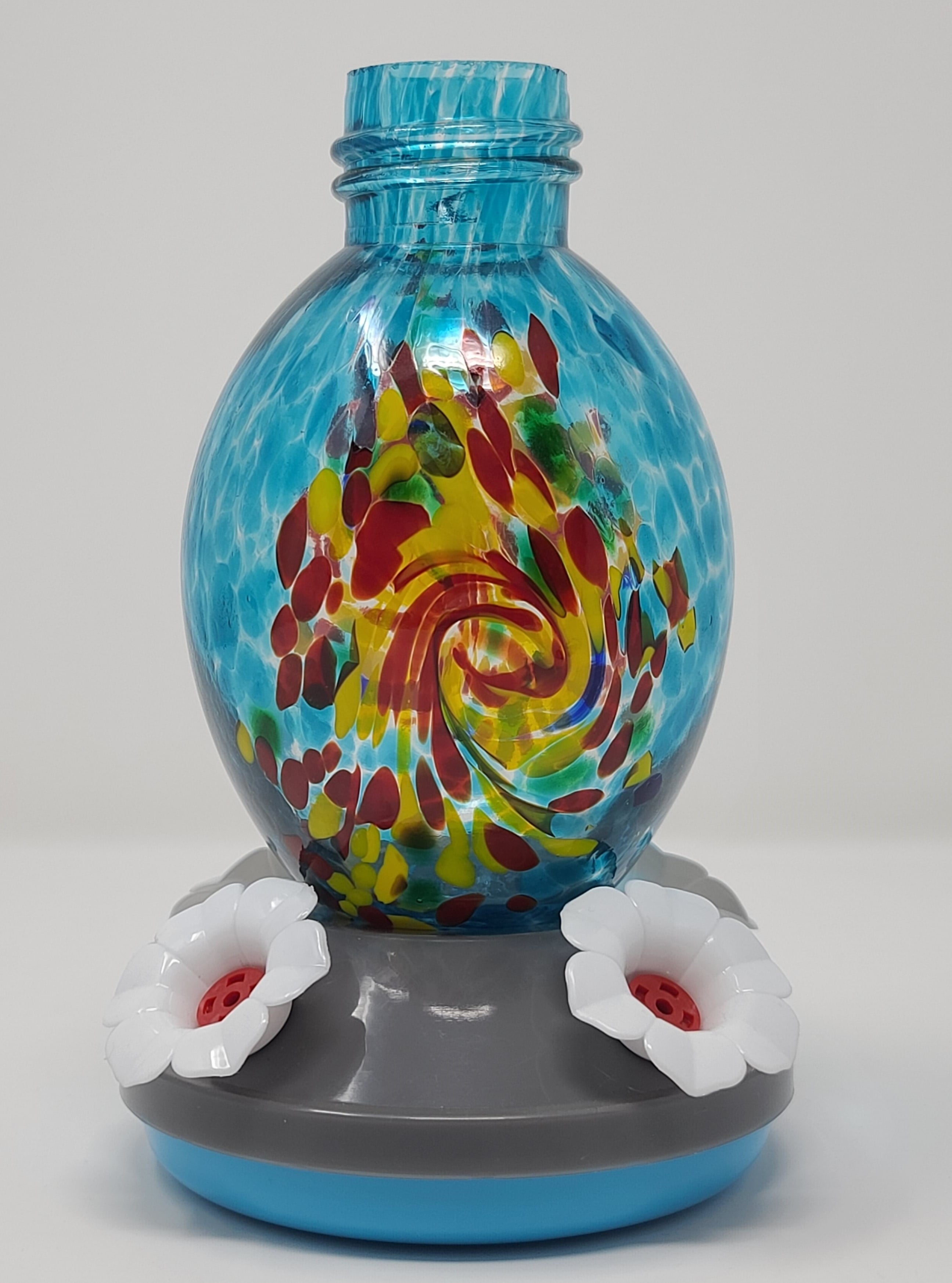 Griffin Products 16 oz. Blue Teal Hand Blown Glass Hummingbird Feeder