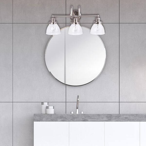Albona 3-Light Brushed Nickel Vanity Light with Clear Seeded Glass Shades