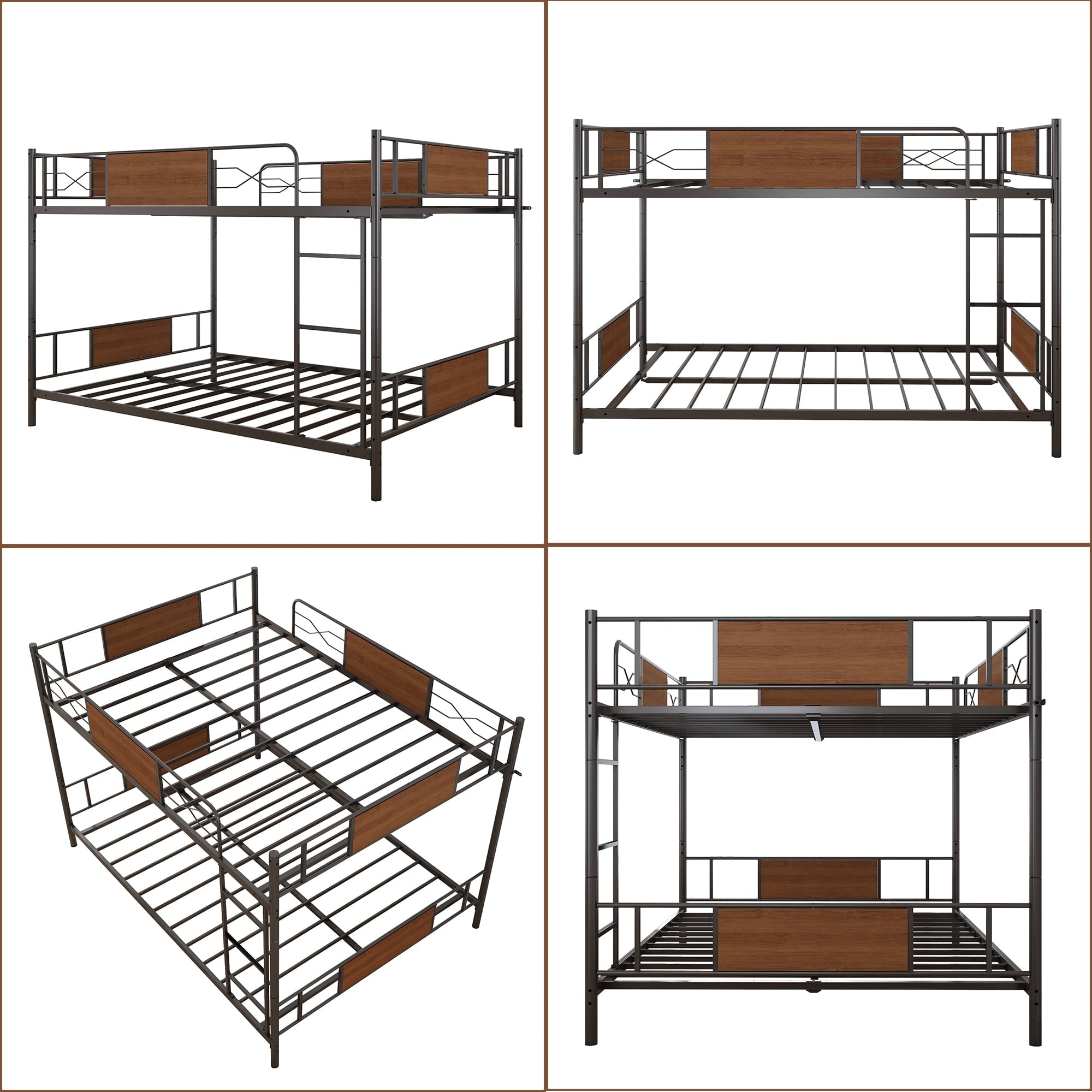 Full Over Full Metal Bunk Bed, HSUNNS Industrial Metal Low Bunk Bed for Kids Full Over Full, Modern Kids Convertible Bunkbed with Ladder, Guardrail, No Box Spring Need, Load-Bearing 400lb, Noise Free