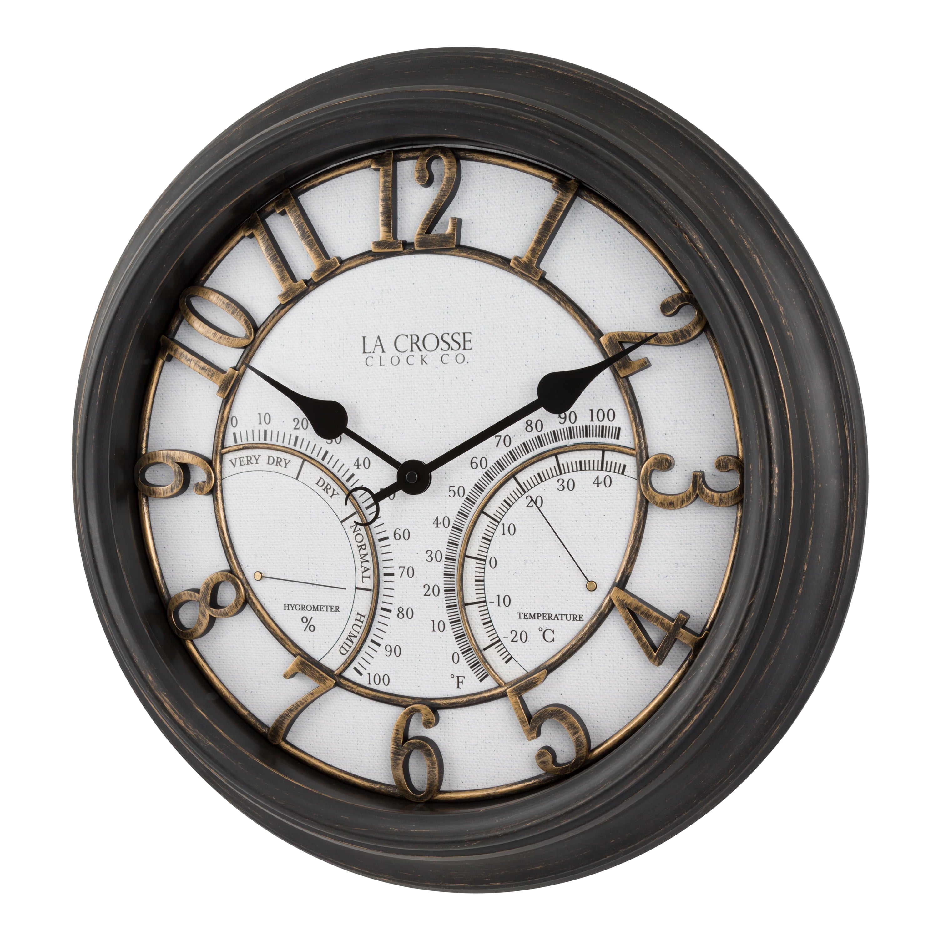 La Crosse 19.7-inch Outdoor Silent Sweeping Courtyard Bronze Quartz Analog Clock, 404-4450