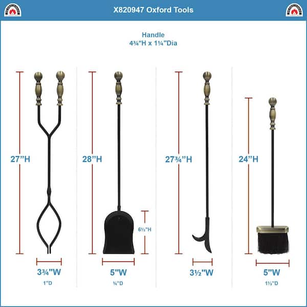 30.5 in. Tall 5-Piece Black and Antique Brass Oxford Fireplace Set Tool