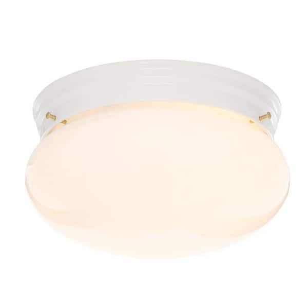 Basic Flushmount 9 in. 2-Light White Flush Mount with Frosted Glass Shade