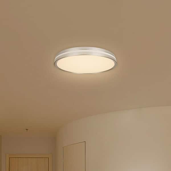 Ashburrow 15 in. Light Brushed Nickel Adjustable CCT Integrated LED Flush Mount with Night Light