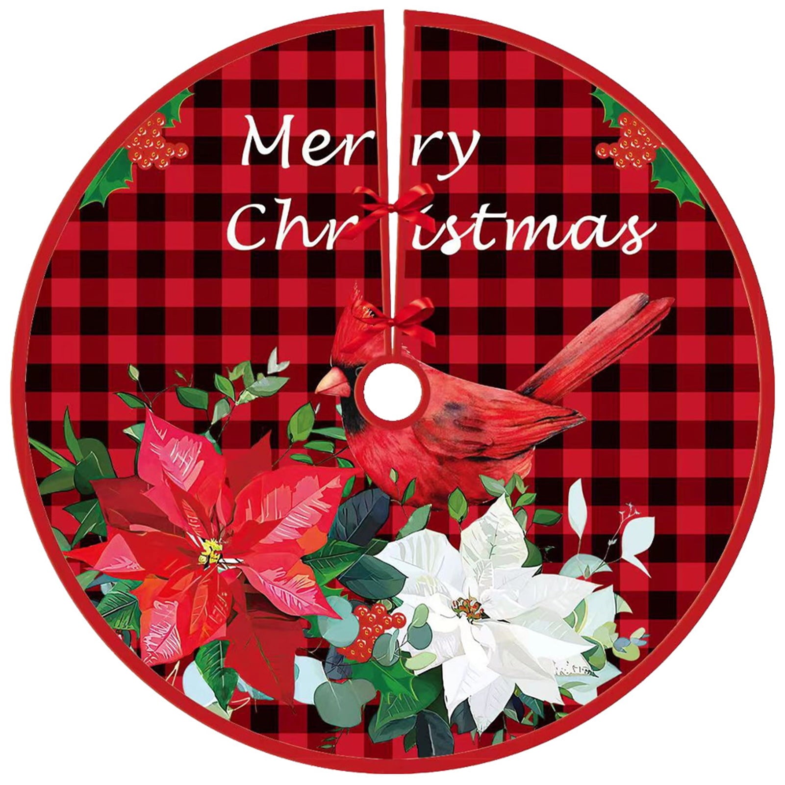 Cheers.US Christmas Tree Skirt - Snowman Christmas Tree Decorations, 36 Inch Red Tree Skirt Rustic Country Xmas Tree Holiday Party Decor Indoor Outdoor Holiday Ornaments