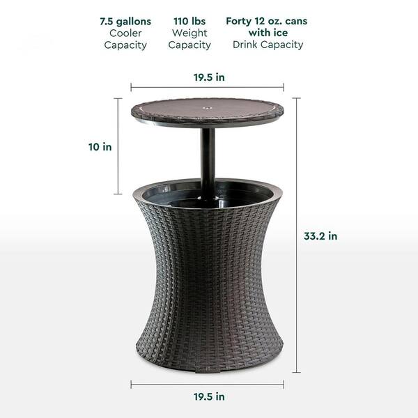 Pacific Cool Bar Outdoor Patio Furniture and Hot Tub Side Table with 7 .5 Gallon Beer and Wine Cooler