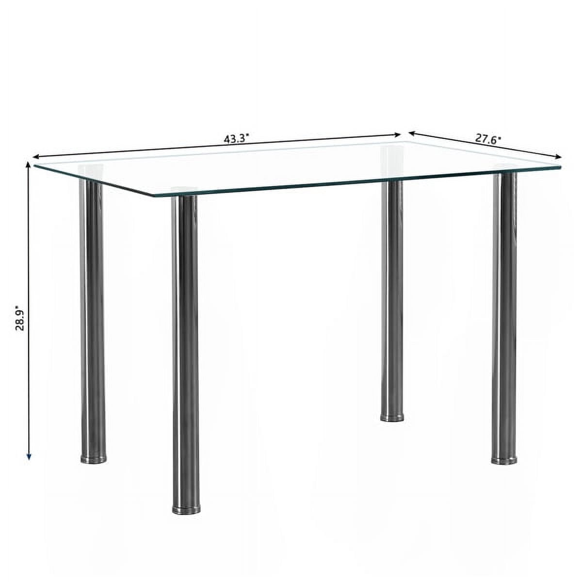 4-seat Simple 日ectangular Cylindrical Leg Table Tempered Glass Stainless Steel Clear Glass 110 * 70 * 75cm