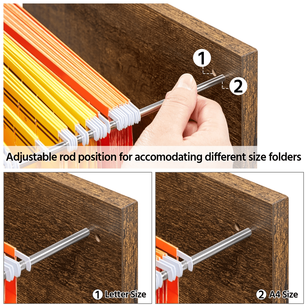 SmileMart Rolling File Cabinet with 2 Drawers, Black/Rustic Brown