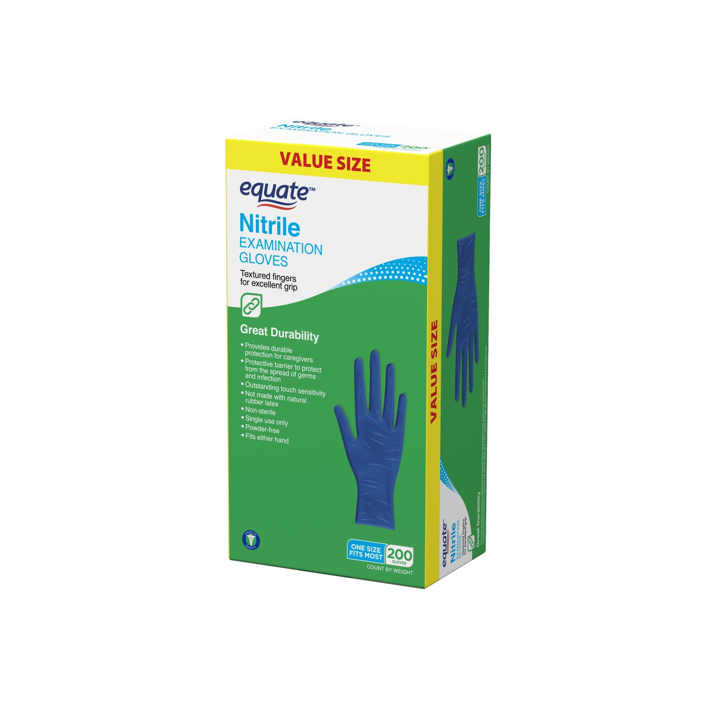 Equate Nitrile Exam Gloves, One Size Fits Most, 200 Count