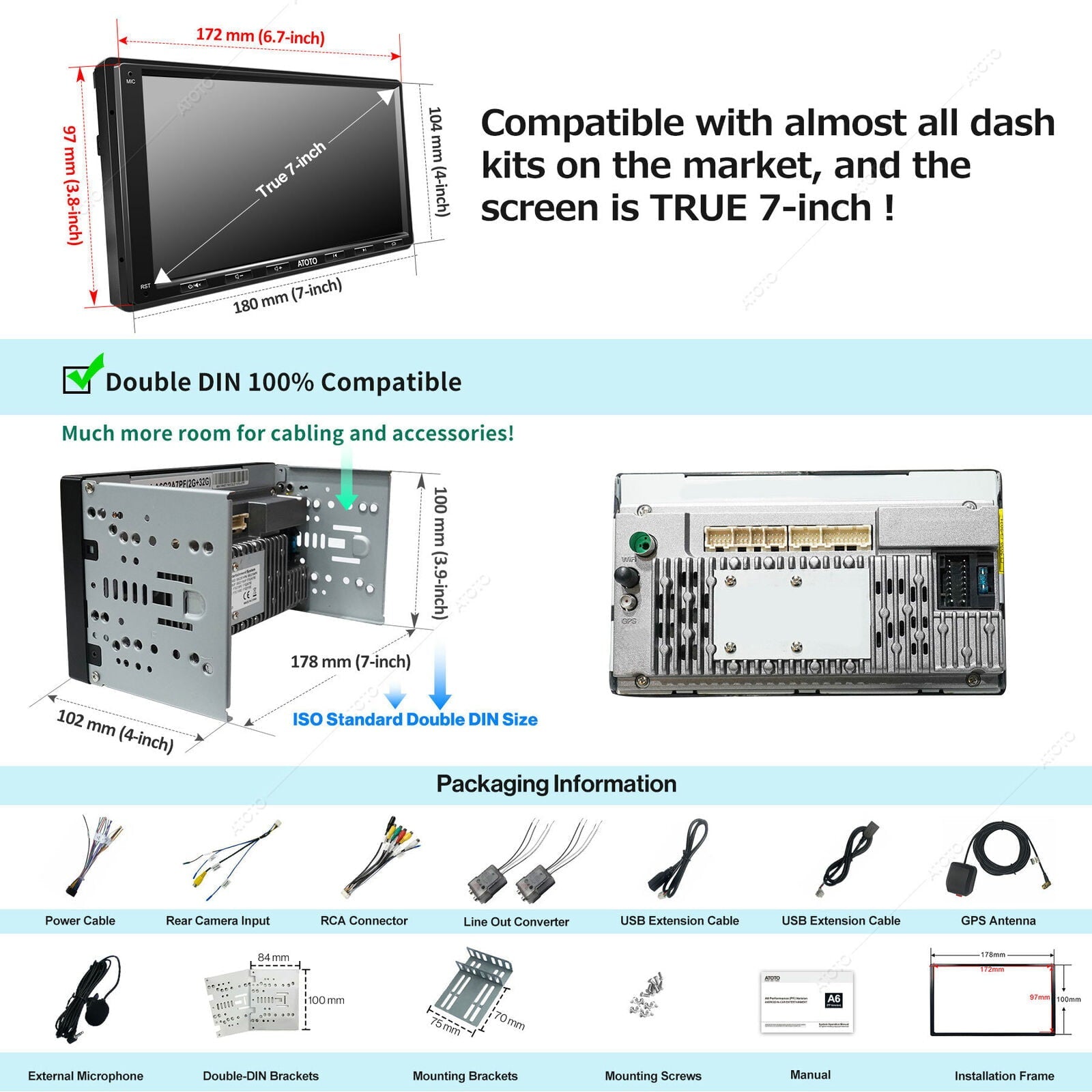ATOTO 7inch Touchscreen Car Stereo Head Unit,A6PF Double Din Wireless Apple Carplay&Wireless Android Auto with GPS Tracker,HD Camera Input