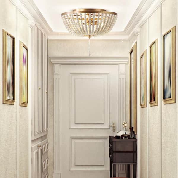 Allison 15 in. Wood Beaded/Metal LED Flush Mount, Antique Gold / Cream